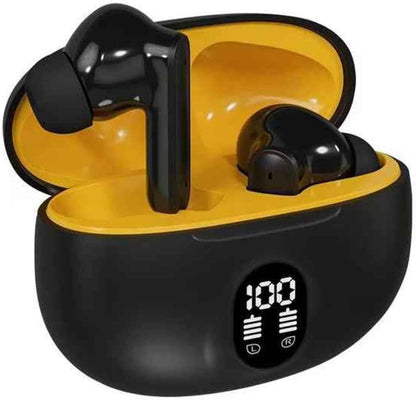 TWS Wireless Bluetooth Earbuds with Digital Display Charging Case – Black & Yellow