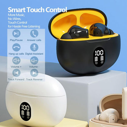 TWS Wireless Bluetooth Earbuds with Digital Display Charging Case – Black & Yellow