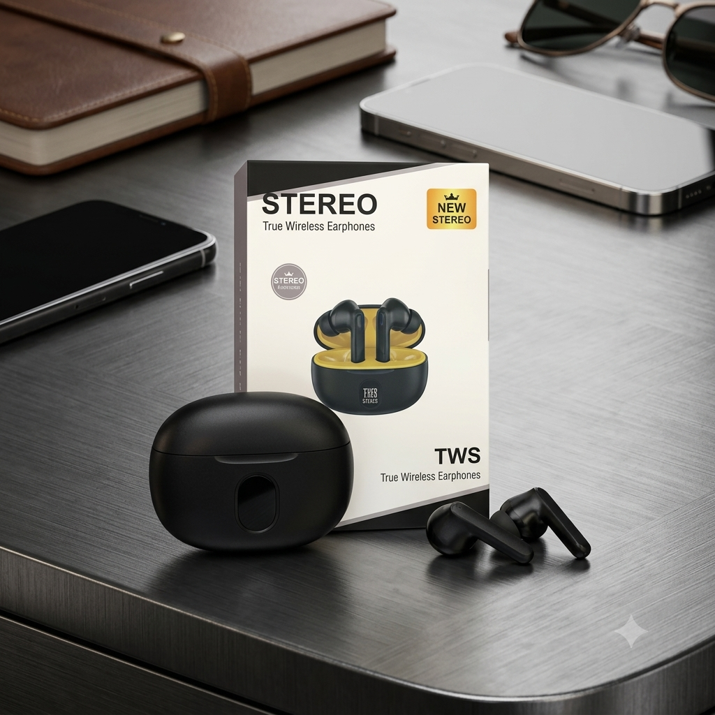 TWS Wireless Bluetooth Earbuds with Digital Display Charging Case – Black & Yellow