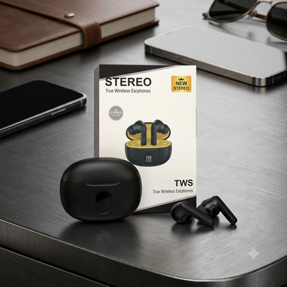 TWS Wireless Bluetooth Earbuds with Digital Display Charging Case – Black & Yellow